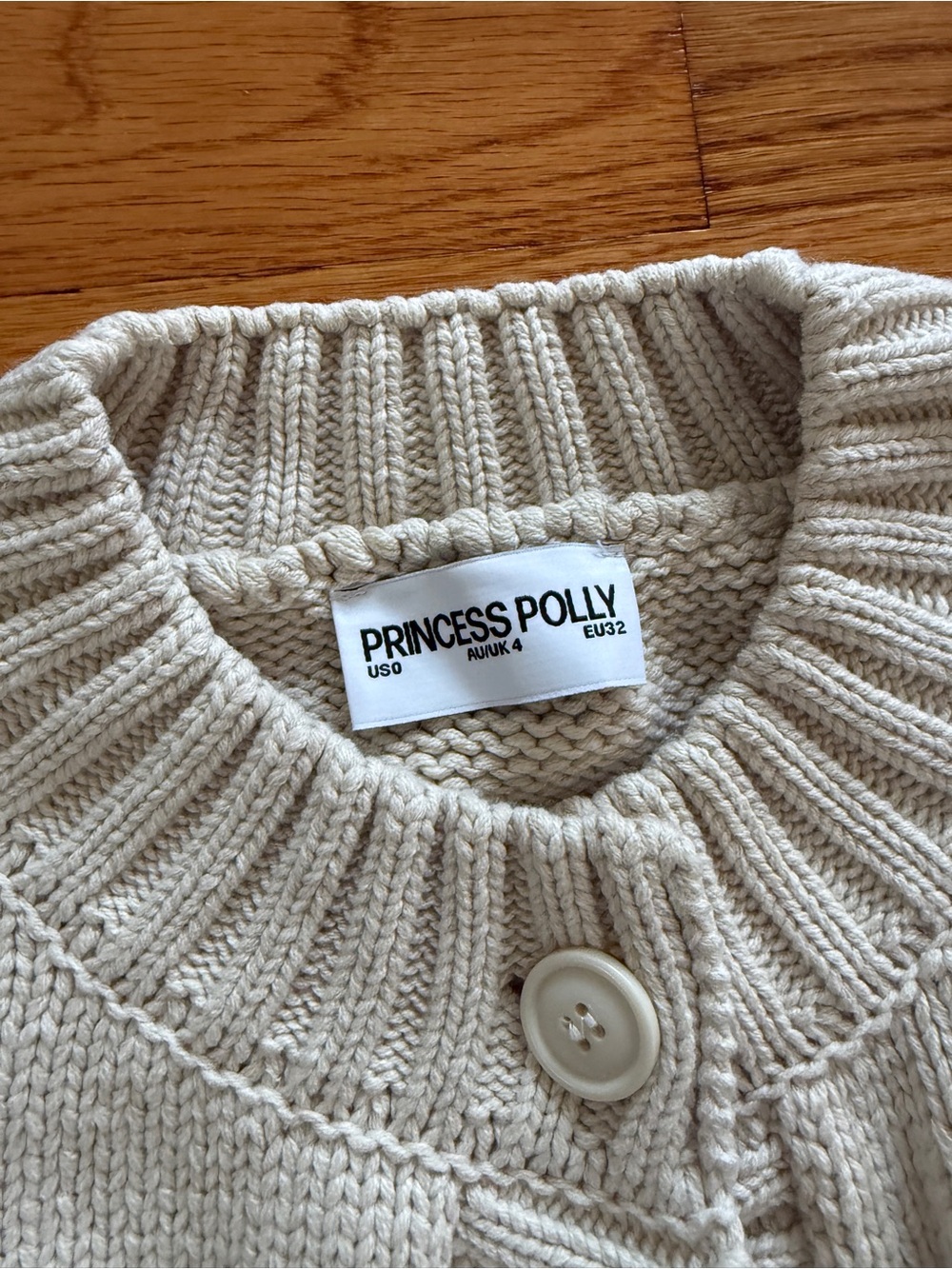Princess Polly Cream Ribbed Button-Up Knit Cardigan - Picture 2 of 3